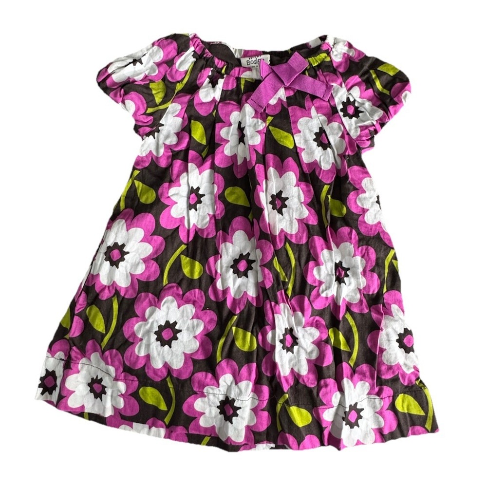 Mini Boden Toddler Girl Dress 1.5-2Y Pink Floral Cotton‎ Lined Bow Detail